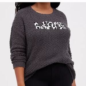 Torrid Love Sweater Womens 2X Gray Nubby Texture Embroidered Drop Shoulder Cozy